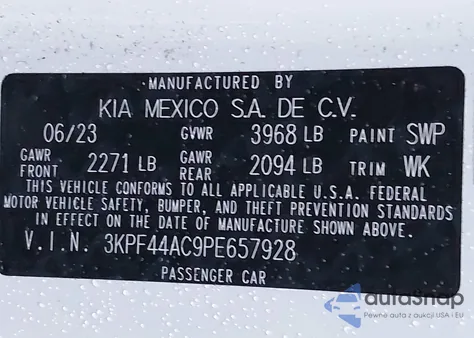 2023 Kia Forte Gt from USA, damaged, VIN 3KPF44AC9PE657928